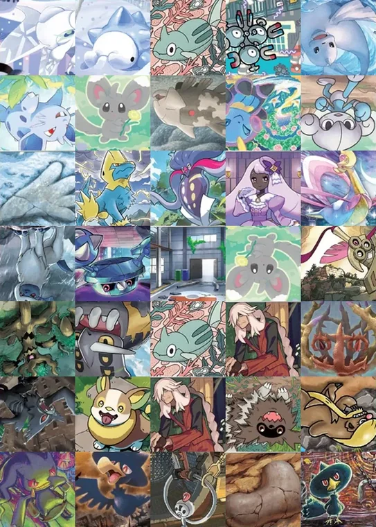 A close-up showing 35 individual cards